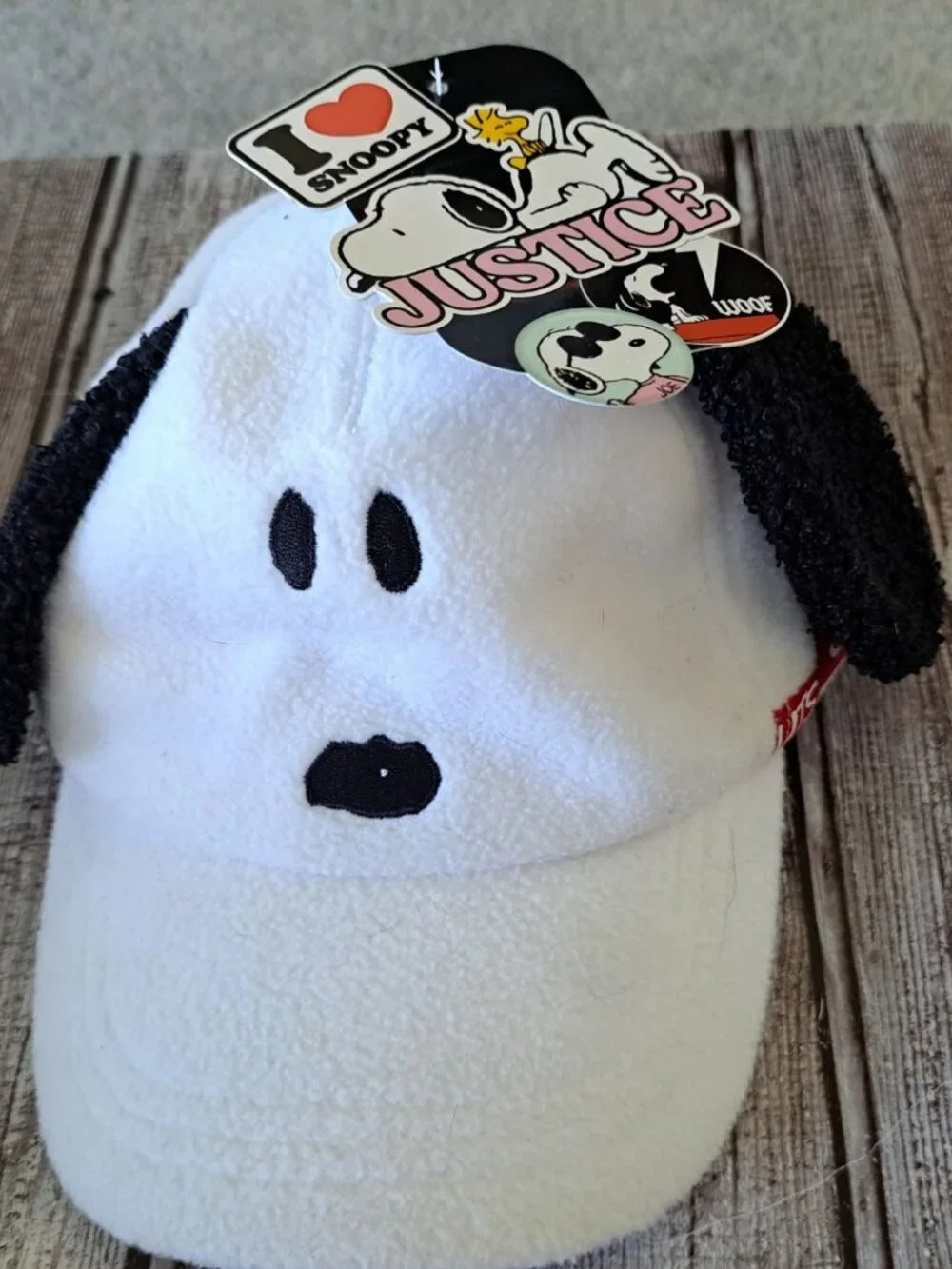 New Justice X Peanuts Snoopy Plush Baseball Hat With Fleece & 3D Ears Kids Size